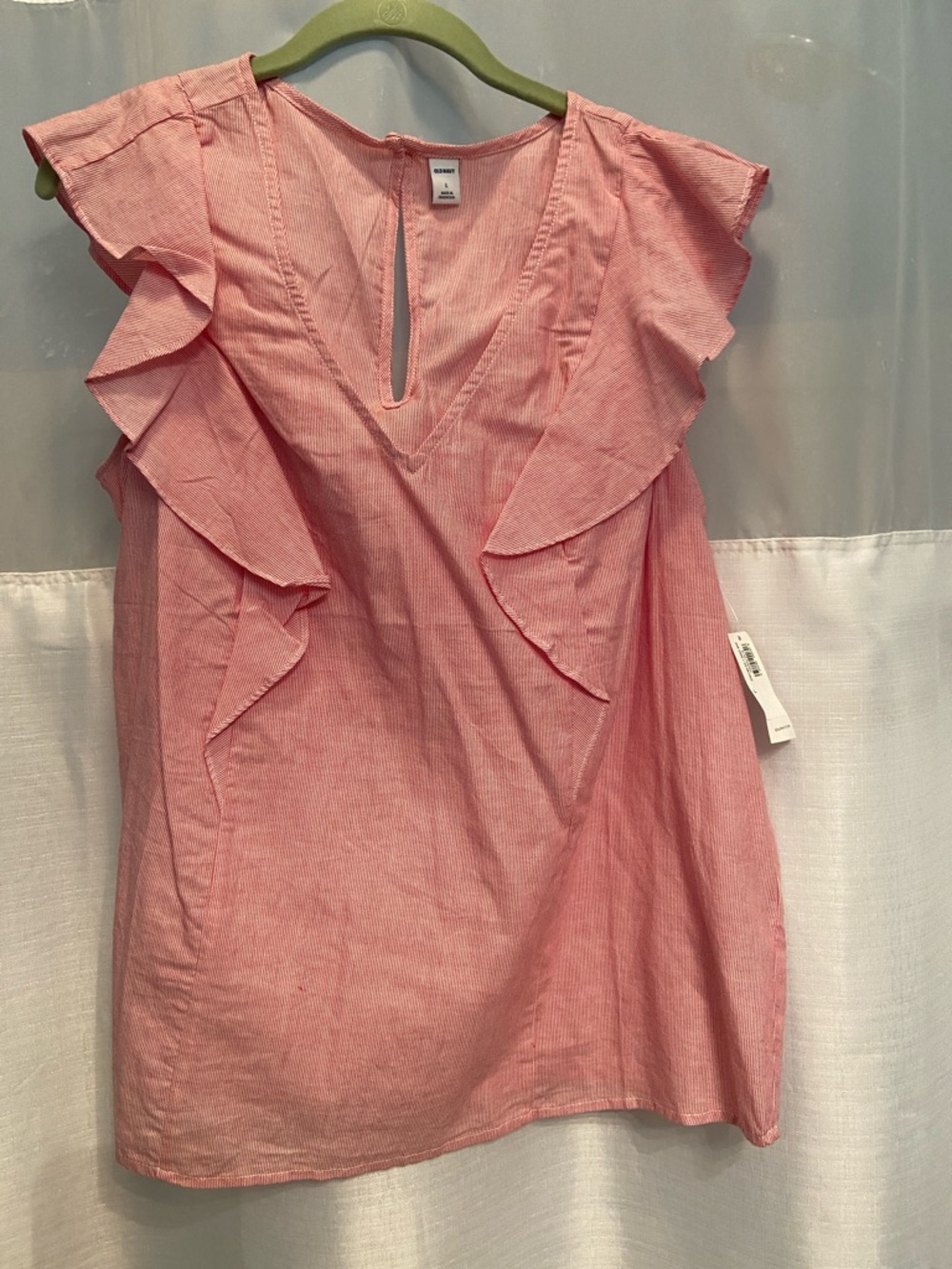 Old Navy Pink Striped Ruffle V-Neck Camisole